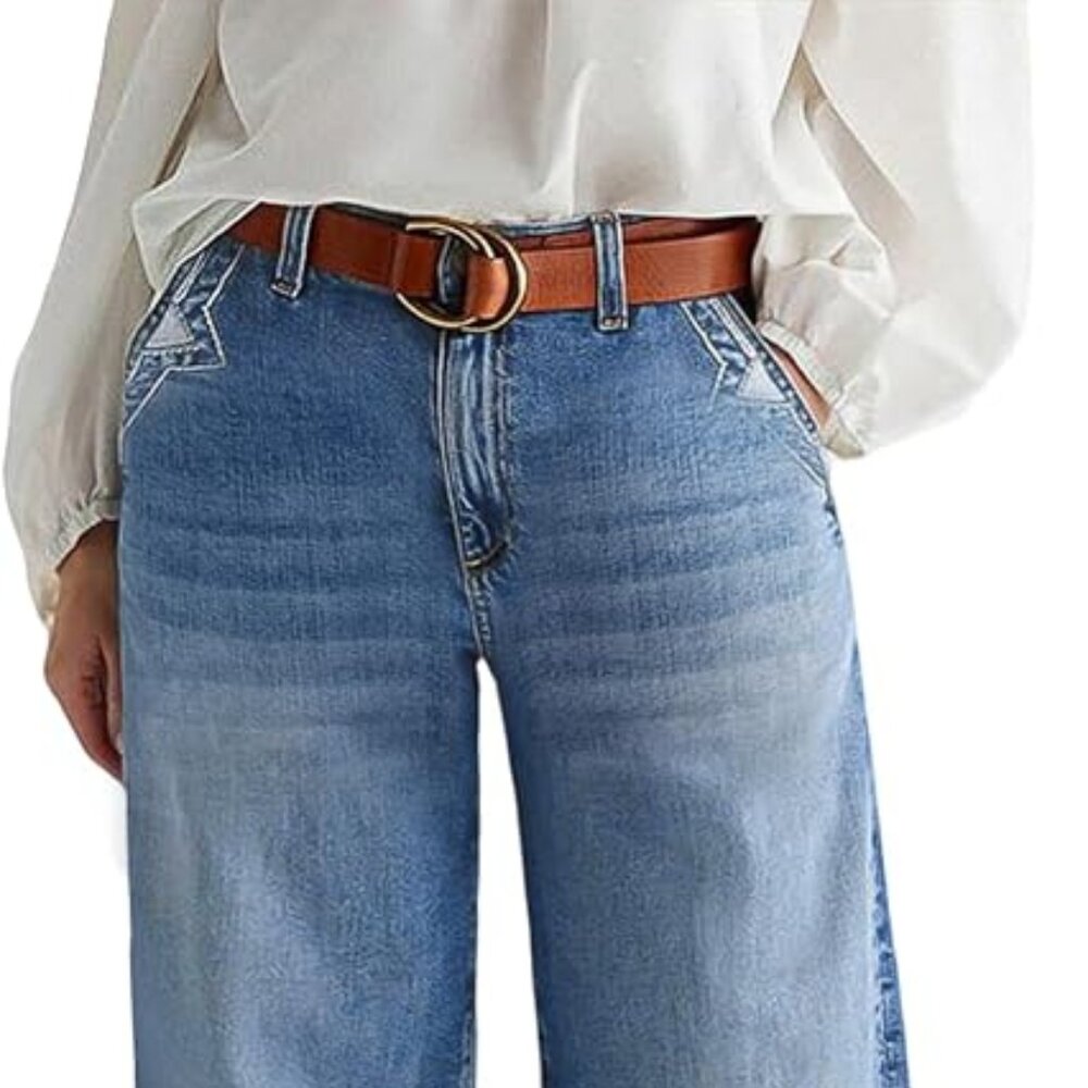 Flamingals Wide Leg Jeans‎ for Women | Mid Waist Baggy Washed Denim Jeans - Picture 11 of 16